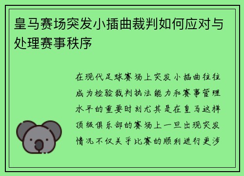 皇马赛场突发小插曲裁判如何应对与处理赛事秩序